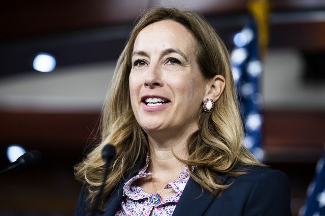 Rep. Mikie Sherrill, D-N.J., conducts a news conference in July. She now says she'll back the Inflation Reduction Act, even without changes to the SALT cap.